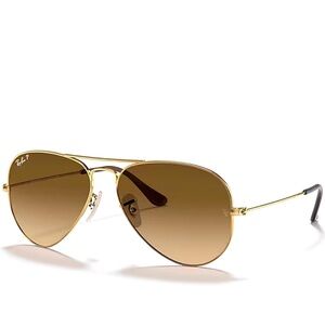 Ray-Ban Gold and Brown Aviator Sunglasses